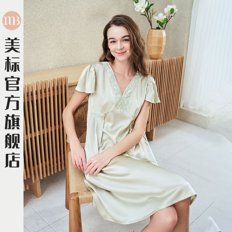 美标夏季新品女士真丝短袖睡裙