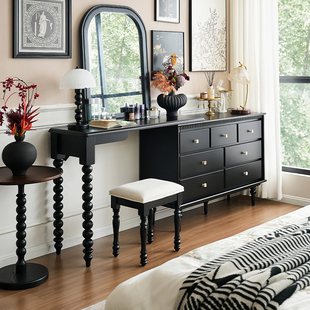 法式中古梳妆台斗柜一体主卧室床尾实木化妆台收纳柜美式转角书桌