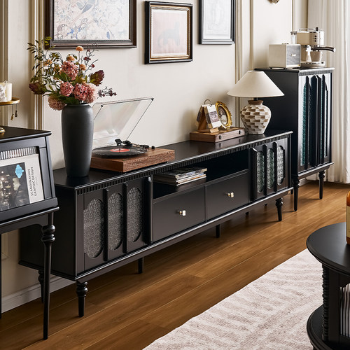 吉森木业混油黑色法式电视柜