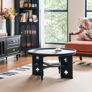 法式复古风圆形茶几小户型美式中古风客厅家用艺术感实木沙发茶桌