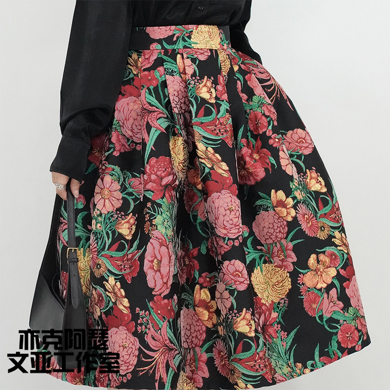 亦克阿瑟牡丹百合伞裙蓬蓬裙提花原创高腰口袋轻奢复古小众气质款,女装/女士精品,半身裙,淘宝优惠券,粉丝福利购,淘宝优惠卷
