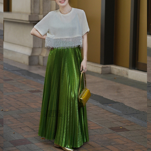 高腰显瘦超长立体褶皱半身裙 亦克阿瑟鎏光人鱼姬重工百褶大摆裙