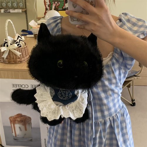 黑煤球猫咪玩偶摆件安抚抱睡娃娃