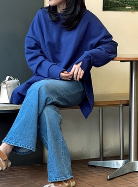 好品质春韩国高开叉简约宽松圆领长袖落肩抓绒棉女卫衣T325