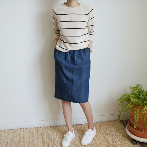 Q24韩国女装新品2026宽松简约开叉大口袋纯棉牛仔夏秋半身裙显瘦