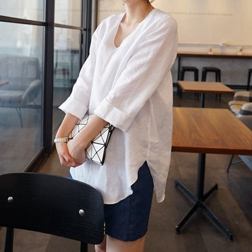 亚麻通勤风凉爽七分袖防晒衬衫