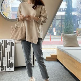 拼接薄绒显瘦女卫衣打底 简约宽松套头长袖 T261韩国女装 新款