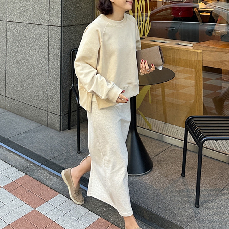 韩国女装轻熟简约长袖圆领卫衣