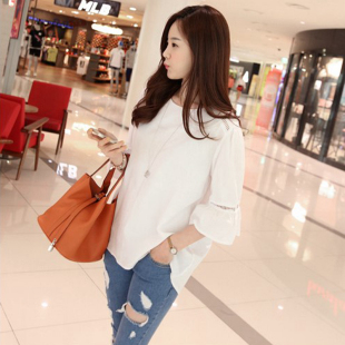 五分袖 k452韩国女装 镂空花边纯棉夏女套头衬衫 2025荷叶袖 甜美 新品