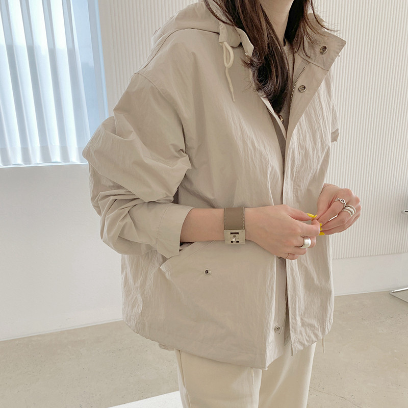 韩国简约连帽三防显瘦风衣外套