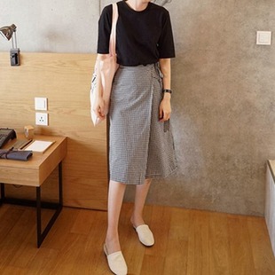 Q05韩国女装 2025复古朝阳格子棉夏女半身裙显瘦百搭通勤现货 新款