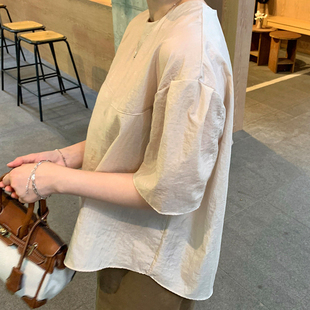 短袖 C90韩国女装 女衬衫 2025缎面丝光感宽松夏季 上衣优雅显瘦 新款