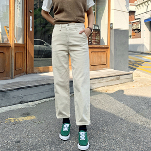 显瘦高腰休闲裤 宽松直筒灯芯绒秋冬女长裤 保暖 新款 K47韩国女装