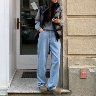 休闲裤 长裤 显瘦 宽松慵懒风纯棉灯芯绒直筒裤 K75韩国女装