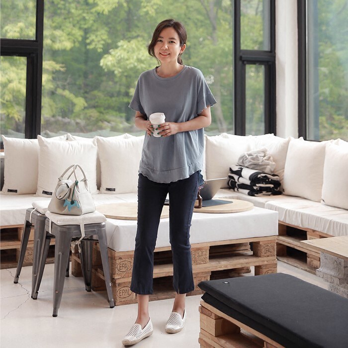 T63韩国女装代棉质荷叶边甜美前短后长短袖圆领套头夏女T恤打底