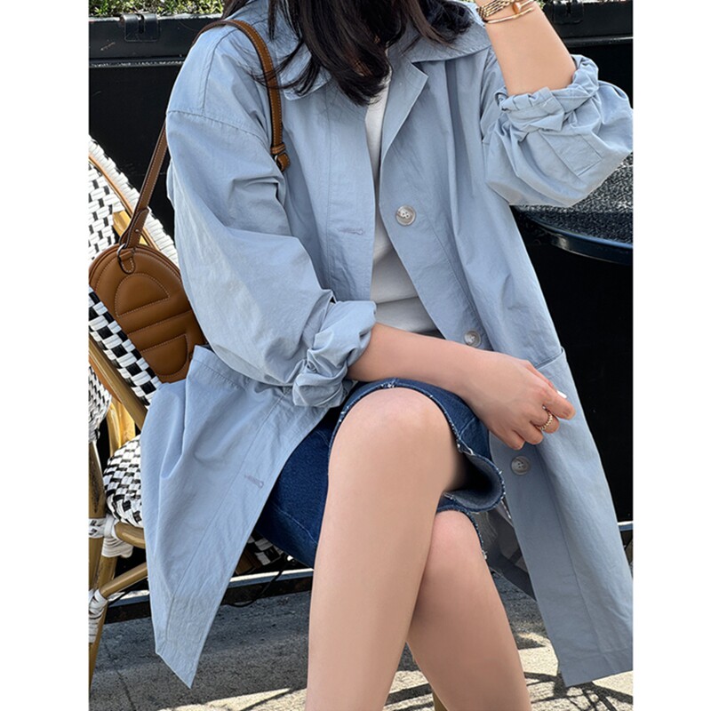 韩系女中长款防泼水防晒风衣