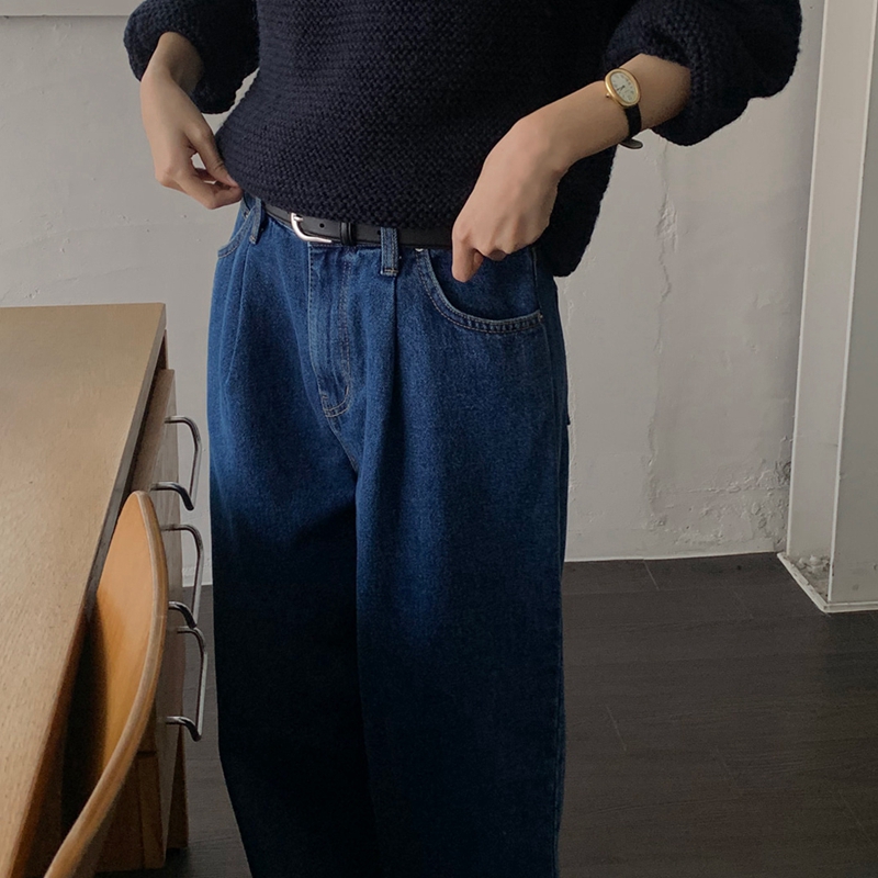 宽松直筒长裤拉绒牛仔裤秋冬保暖