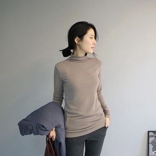 T101韩国女装 代半高领自然褶皱内里磨毛百搭简约保暖秋冬女打底衫