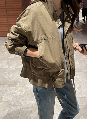 F50韩国新款宽松防雨挡风简约立领长袖秋季女风衣外套通勤