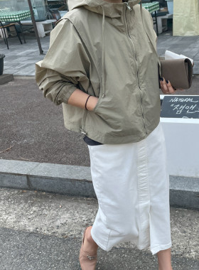 防晒服显高连帽风衣外套短款简约
