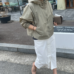 风衣外套防晒短款 春夏秋女长袖 显高 简约宽松连帽薄款 F41韩国女装