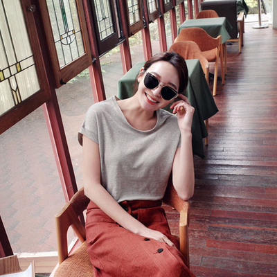 夏季纯亚麻凉感宽松短袖T恤女