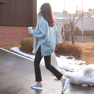 T99韩国女装 2025开叉宽松加绒保暖简约秋冬女卫衣套头打底 新款