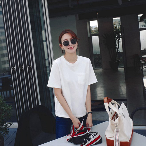 t127韩国女装新品简约口袋短袖