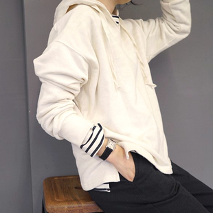 纯色春秋女卫衣 简约宽松棉质设计感戴帽套头长袖 T39韩国女装 新品