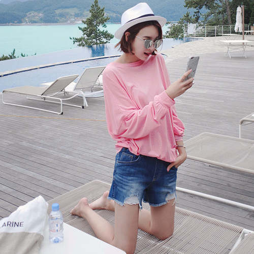 韩国女装宽松简约套头长袖T恤