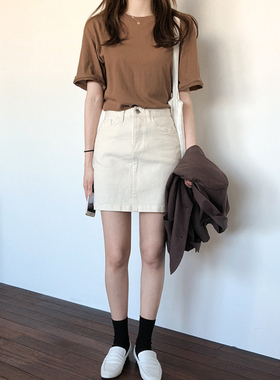 T139韩国女装新款2025简约纯棉洗水圆领套头夏女短袖T恤打底衫