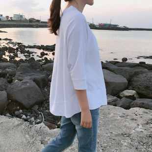T140韩国女装 夏女圆领套头T恤上衣纯棉 代2025新品 简约宽松七分袖