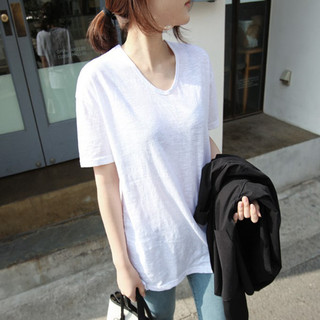 k974韩国女装新款2024纯棉宽松简约纯棉竹节棉夏女短袖T恤现货