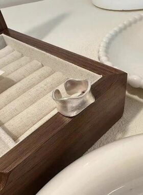 S925纯银戒指女款轻奢小众设计时尚个性极简拉丝宽戒指磨砂哑光