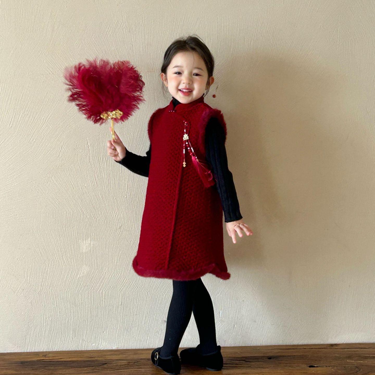 加绒秋冬季中国风红色新年战袍