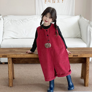 童装 背带裤 儿童韩版 连体衣男女童宝宝秋装 子 灯芯绒连体裤 2026秋款