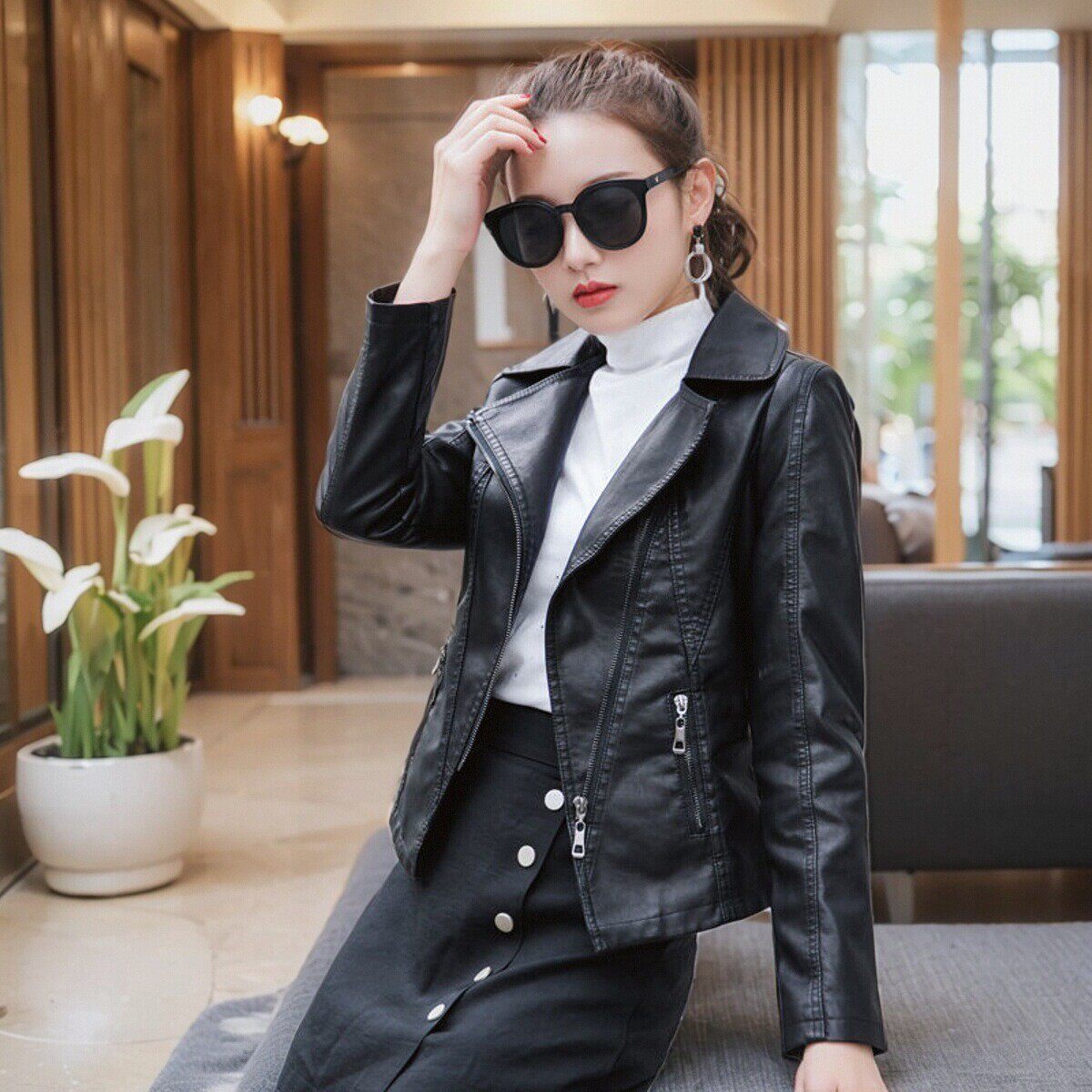 皮衣外套女高级感小个子短款2026春秋新款时尚修身加棉加厚皮夹克