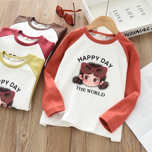 T恤衫 女童纯棉打底衫 女孩卡通圆领长袖 洋气童装 2026春款