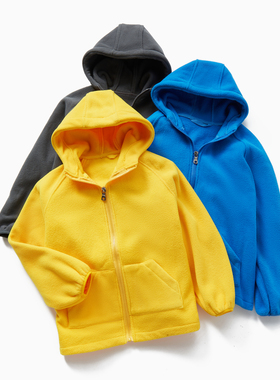儿童摇粒绒黄色内胆外套春秋款男女童连帽拉链上中大童冲锋衣校服