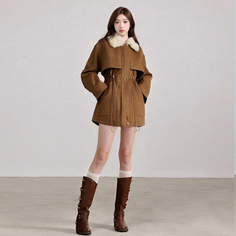 欧货加厚收腰棉衣女2025秋冬新款中长款宽松加棉鹿皮绒派克服外套,女装/女士精品,派克服,淘宝优惠券,粉丝福利购,淘宝优惠卷