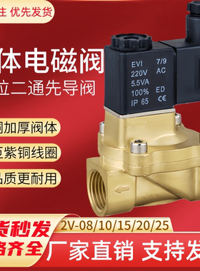2V130-15电磁阀常闭先导式水阀2V250-25流体控制阀4分开关阀DN15
