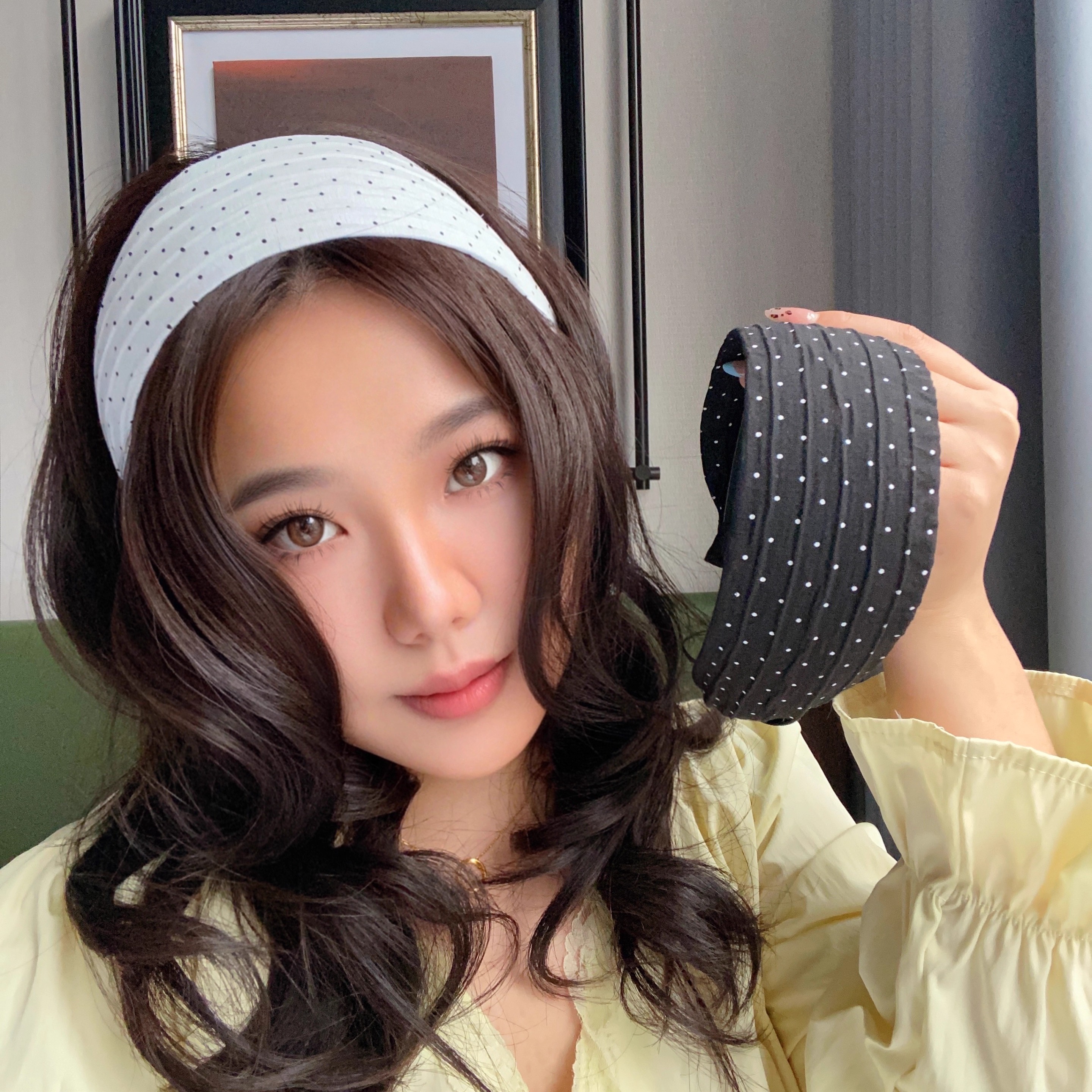 發家秋冬褶皱甜美波点发饰高颅顶