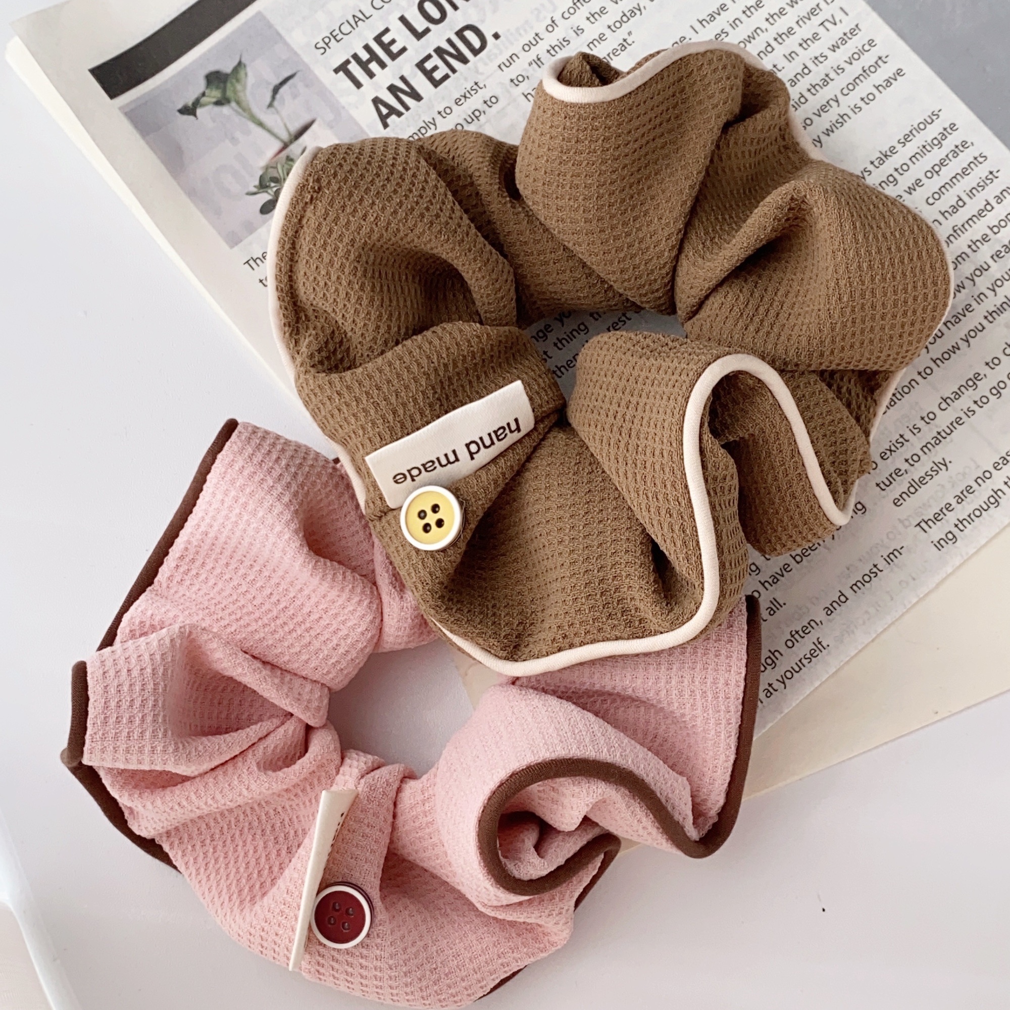 韩系泡芙格發家韩国新款纽扣发圈