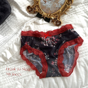 满5送1｜2025年新品大码内裤女古风新中式胖MM网纱三角裤低腰高弹