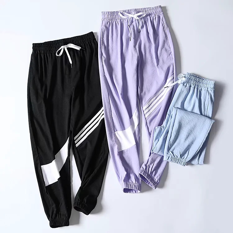 港风时髦~薄款春夏新品垂感舒适竹纤维冰爽拼色白条束脚运动裤女|ruв категории Женская одежда, брюки, брюки - от Buy2taobao.com для оказания профессиональной услуги покупки агента Taobao