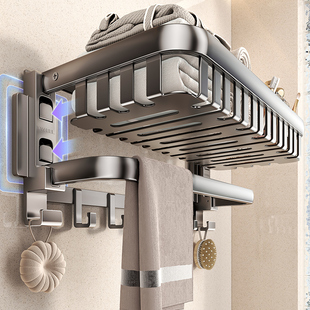 吸盘毛巾架浴室置物架免打孔卫浴厕所高端洗手间浴巾架子卫生间