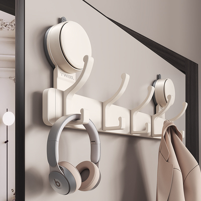 奶白吸盘门后挂钩强力黏胶免打孔承重墙壁置物架吊钩子挂衣架墙上