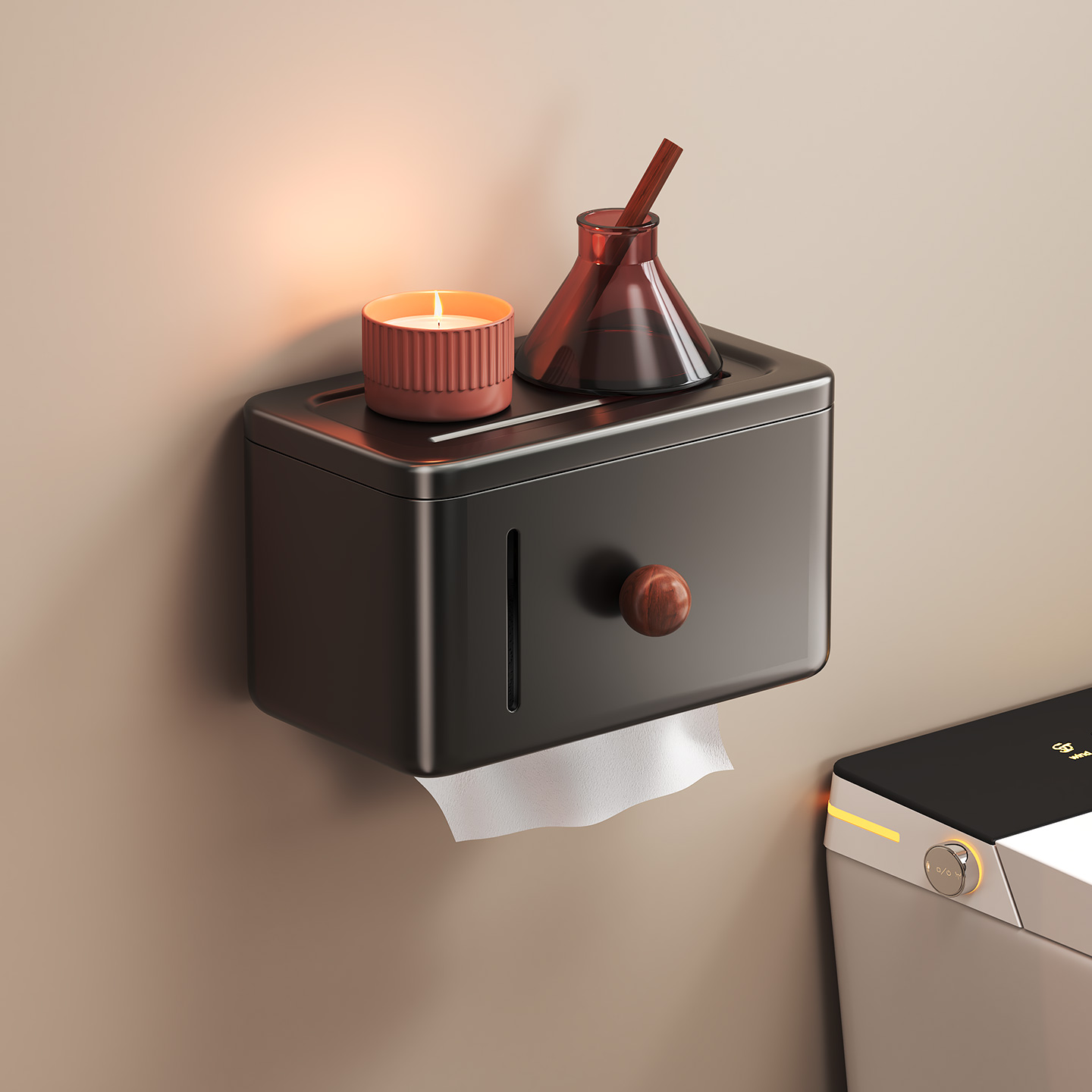 中古风黑色壁挂式纸巾盒免打孔