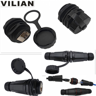 工业IP68防水网络连接器 插头插座 M25万兆以太网RJ45双母口面板式