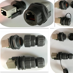 母端母座公端插头网络网口网线防水连接器 面板螺纹式 RJ45 M19前装